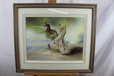 Lot 229 - Anthony E. Wells, pair of watercolours - Orwell Oak and Brantham Bridge, signed, in glazed frames, 37cm x 48cm