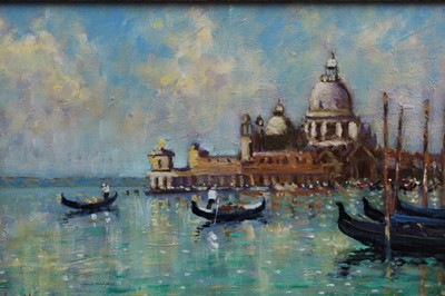 Lot 281 - David Baxter of Norwich, oil on board, A view of The Grand Canal Venice, signed, in gilt frame, 20 x 30cm