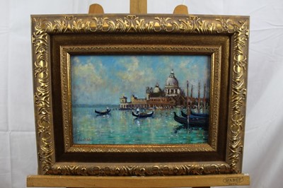 Lot 281 - David Baxter of Norwich, oil on board, A view of The Grand Canal Venice, signed, in gilt frame, 20 x 30cm