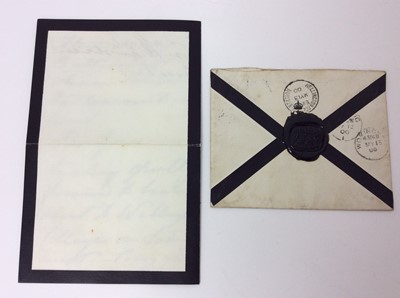 Lot 74 - H.M.Queen Victoria , handwritten letter written on Buckingham Palace crowned VR  mourning notepaper dated May 12th 1900 to The Reverend B.Pollock, Headmaster of Wellington College , " The Queen tha...