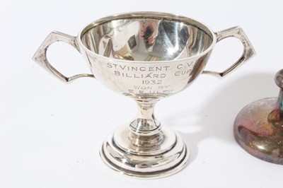 Lot 181 - George V silver bowl with faceted decoration and twin side handles, with presentation inscription, raised on circular foot, (Sheffield 1931), maker Mappin and Webb, together with a quantity of Geor...