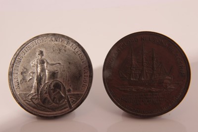 Lot 385 - G.B. - Medallions to include white metal Battle of Copenhagen 1801 (diameter 38mm) VF/AVF & AE, 'Foudroyant' Lord Nelsons Flagship Commemorative 1897 (diameter 37mm) EF (N.B. medal struck from copp...