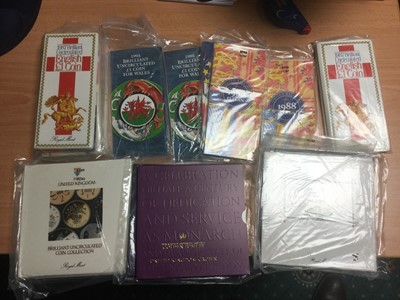 Lot 391 - G.B. - Royal Mint uncirculated flat pack coin issues to include sets and single coins x39, a pattern nine euro coin collection 2002 (N.B. cased with Certificate of Authenticuty) and a folder contai...