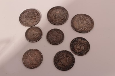 Lot 400 - G.B. - Mixed silver coinage to include Shillings Anne 1708 (NB Obv. initialled on bust) otherwise A.V.F. George I 1723 SSC A.V.F., George II 1758 V.F. sixpences George II 1750 (scarce) F., George I...
