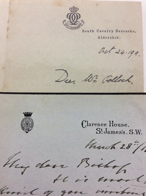 Lot 77 - H.R.H. Prince Arthur Duke of Connaught - two handwritten letters dated 1901 and 1911 to Reverend Bertram Pollock ,The Headmaster of Wellington College and later The Lord Bishop of Norwich ( 1863-19...