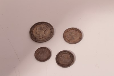 Lot 424 - G.B. - Mixed silver Maundy coin oddments to include George IV Penny 1822 GEF, Victoria Y.H. Four Pence 1842 GVF, Two Pence 1838 GEF & One and a Half Pence 1839 EF (4 coins)