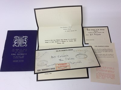 Lot 81 - The burial of H.M. King George V at The Royal Chapel of St. George, Windsor, January 28th 1936, rare invitation to Mrs Pollock the wife of The Bishop of Norwich in original envelope  , seating tick...
