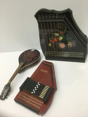 Lot 183 - Encore electro-acoustic mandolin together autoharp and a zither