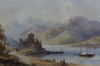 Lot 275 - Mid 19th century English School watercolour - castle on a lake, indistinctly signed and dated 1846, in glazed gilt frame, 17.5cm x 25cm