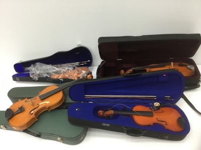 Lot 184 - Collection of four student violins and two viola