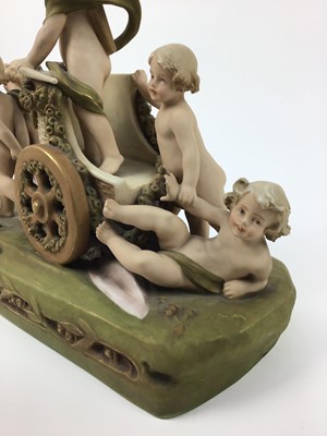Lot 78 - Impressive Royal Dux porcelain model of figures and chariot, pink triangle mark to base, 42cm wide, 30cm high