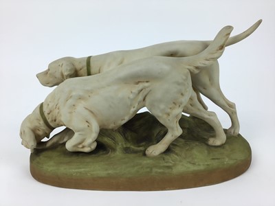 Lot 80 - Royal Dux porcelain model of two dogs, pink triangle mark to base, 29cm wide, 18cm high