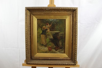 Lot 328 - James K. Makin, late 19th century oil on board - Picking Blackberries, signed, in gilt frame, 29cm x 24cm