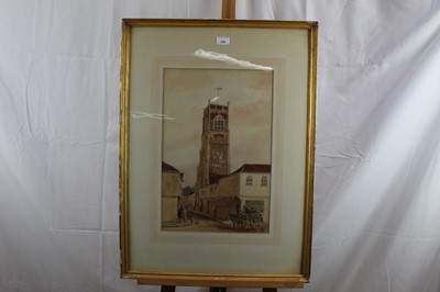 Lot 1130 - Manner of Thomas Smythe, 19th century watercolour - St Laurence's Church, Ipswich, monogrammed, in glazed gilt frame, 48cm x 32cm