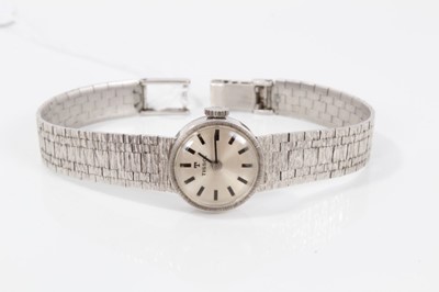 Lot 134 - Lady's Tissot 9ct white gold wristwatch on integral bracelet