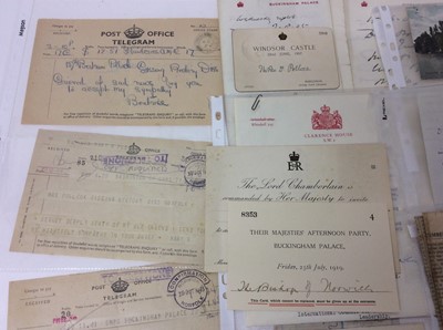 Lot 87 - The Right Reverend Bertram Pollock Lord Bishop of Norwich K.C.V.O.,D.D. - a collection of Royal invitations , letters and ephemera including telegrams from members of the Royal Family, letters from...