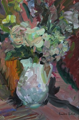 Lot 349 - Annelise Firth (b.1961) oil on canvas - still life of summer flowers in a jug, signed, framed, 48cm x 38cm