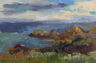Lot 351 - Annelise Firth (b.1961) oil on canvas - Coastal Landscape, signed and dated verso, framed, 41cm x 51cm
