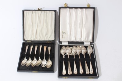Lot 247 - Set of six Victorian Old English pattern teaspoons, (London 1839) in later fitted case, together with a set of six George VI Old English pattern teaspoons (Sheffield 1950), in a fitted case, all at...