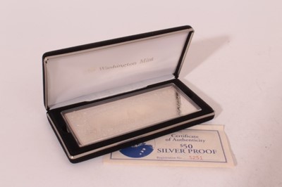 Lot 478 - U.S. - The Washington Mint silver proof $50 (N.B. in bar form .999 pure silver weight 4oz troy) in case of issue with Certificate of Authenticity (1 item)