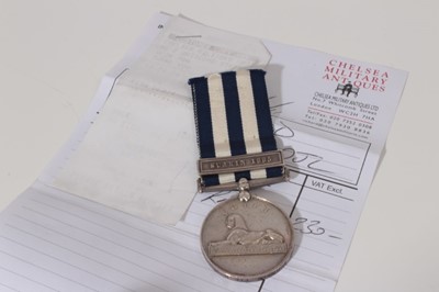 Lot 202 - Victorian Egypt medal (1882 - 89) with one clasp- Suakin 1885, named to E. J. Forrest. PTE. R.M. (some evidence of ghosting on the naming is visible)