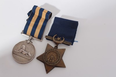 Lot 203 - Victorian Egypt medal pair, comprising Egypt medal (1882 - 89), with dated reverse, named to 3704. GUN. T. Mc. Kay. G/B. R.H.A. together with a Khedive's Star (1882) (2)