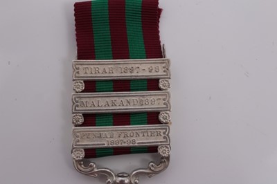 Lot 205 - Victorian India medal (1895 - 1902), with three clasps- Punjab Frontier 1897-98, Malakand 1897 and Tirah 1897 - 98, named to 1770 Sepoy Gokal 31st BI. Infy.