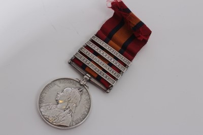 Lot 207 - Queen's South Africa medal with four  clasps- Cape Colony, Orange Free State, Johannesburg and South Africa 1901, named to 4229 Pte. C.S. Bickford. S. Wales. Bord