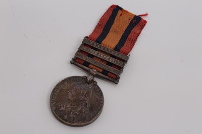 Lot 209 - Queen's South Africa medal with three clasps- Cape Colony, Orange Free State and Transvaal, named to 6217 Pte. W. McDonald. Derby. Regt.