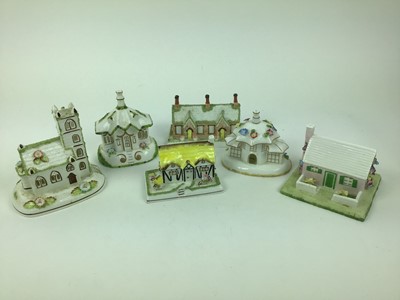 Lot 593 - Collection of twelve Coalport cottages - Village Church, The Gate House, Two Chimneys, Park Lodge, The Master's House, The Parosol House, Elizabethan Cottage, The Old Curiosity Shop, The Bermuda Co...