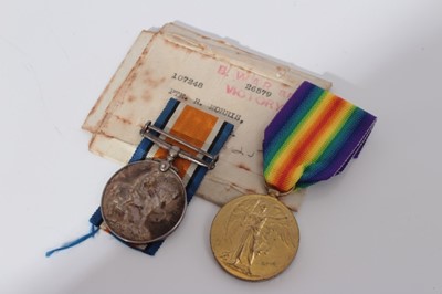 Lot 217 - First World War pair comprising War and Victory medals named to 107248 Pte. R. Morris. M.G.C. together with original box of issue