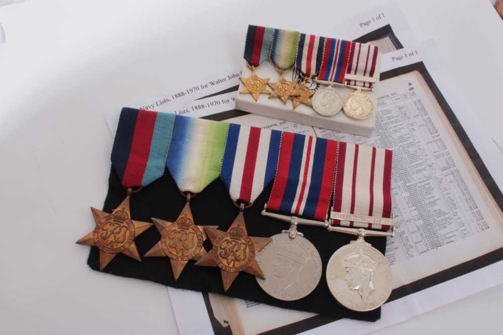 Lot 230 - Second World War and later Naval medal group comprising 1939 - 1945 Star, Atlantic Star, France and Germany Star, War medal and George VI Naval General Service medal with one clasp- Minesweeping 19...