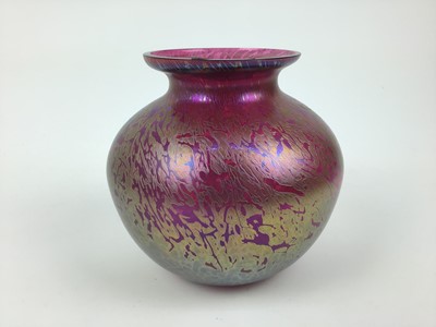 Lot 581 - Royal Brierley red and gold iridescent studio glass vase, 17cm high