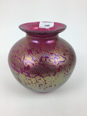 Lot 581 - Royal Brierley red and gold iridescent studio glass vase, 17cm high