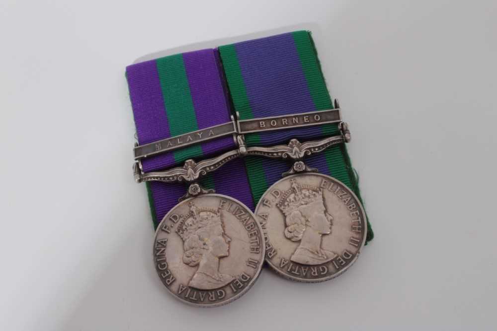 Lot 237 - Elizabeth II medal pair comprising Pre 1962 type General Service medal with one clasp- Malaya, named to 21149862 RFN. Minbahadur RAI. 10 G.R together with a Post 1962 type General service medal wit...