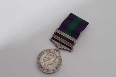 Lot 245 - Elizabeth II Post 1962 type General Service medal with two clasps- Near East and Cyprus named to 22329902. PTE. D. F. Burns. A. & S.H.