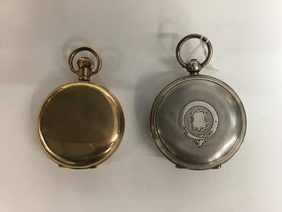 Lot 158 - Edwardian Gentleman's silver open faced pocket watch (Chester 1904), together with a Gentleman's gold plated full hunter pocket watch and a George V silver Vesta case (Birmingham 1921)