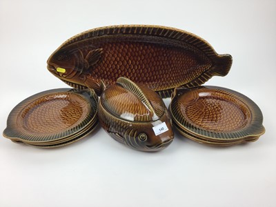 Lot 662 - French Sarreguemines brown glazed fish service - 10 pieces