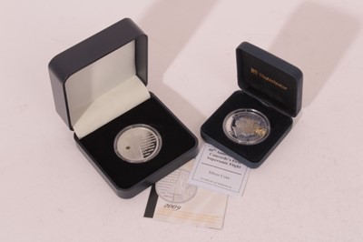 Lot 507 - World - Concorde 40th Anniversary £5 silver proof commemorative crowns to include Tristan Da Cunha and Guernsey 2009 (N.B. both cased with Certificates of Authenticity) (2 coins)