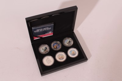 Lot 508 - Tristan Da Cunha - The Bradford Exchange issued six coin silver proof crown set 'Royal Navy Pride of the Seas' depicting full-colour artwork of renowned Royal Naval vessels 2015 in case of issue wi...
