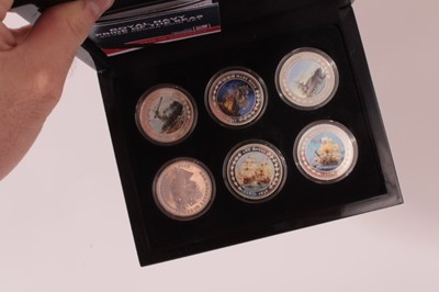 Lot 508 - Tristan Da Cunha - The Bradford Exchange issued six coin silver proof crown set 'Royal Navy Pride of the Seas' depicting full-colour artwork of renowned Royal Naval vessels 2015 in case of issue wi...