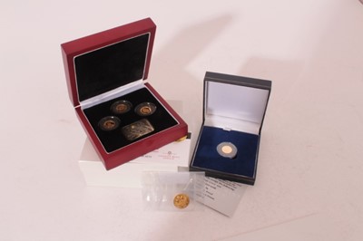 Lot 516 - World - Mixed gold coins to include The London Mint Office T.D.C. piedfort proof one crown commemorating 'Accession to The Crown of Henry VIII' 2009 (N.B. 5gms of 22ct gold), cased - The 70th Anniv...
