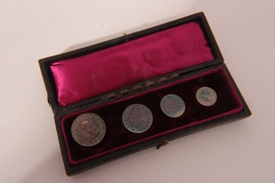 Lot 524 - G.B. - silver four coin Maundy set Victoria OH 1899 dark toned A.U. in black case of issue (1 coin set)