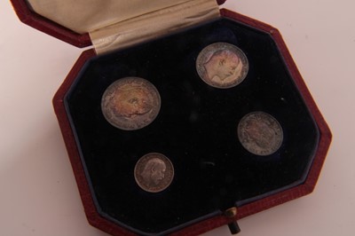 Lot 525 - G.B. - silver four coin Maundy set Edward VII 1906 dark toned UNC in red case of issue (1 coin set)