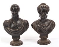 Lot 114 - Pair early 19th century bronze busts of HRH...