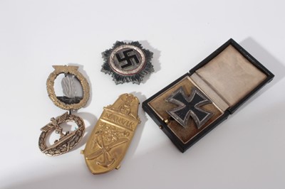 Lot 285 - Group of five replica Nazi badges comprising Iron Cross (First class), The German Cross, Narvik Shield, Minesweepers, Sub-chasers and Escort Vessels War badge and U-Boat War badge (5)