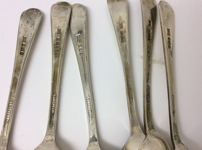 Lot 198 - Set of six silver golfing teaspoons, two Georgian silver teaspoons, silver salt and other items, 5.2ozs of weighable silver