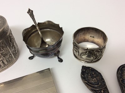 Lot 198 - Set of six silver golfing teaspoons, two Georgian silver teaspoons, silver salt and other items, 5.2ozs of weighable silver