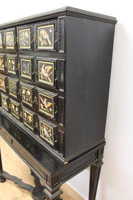 Lot 600 - Fine 18th century and later Italian pietra dura and ebonised cabinet on stand