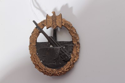 Lot 281 - Second World War Nazi Coastal Artillery War Badge, with broad pin backing and makers mark to reverse, possibly a post war copy